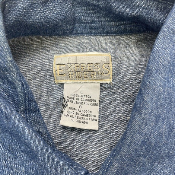 Express Rider Shirt Mens Western Blue Denim Short Sleeve Vintage - Picture 9 of 13